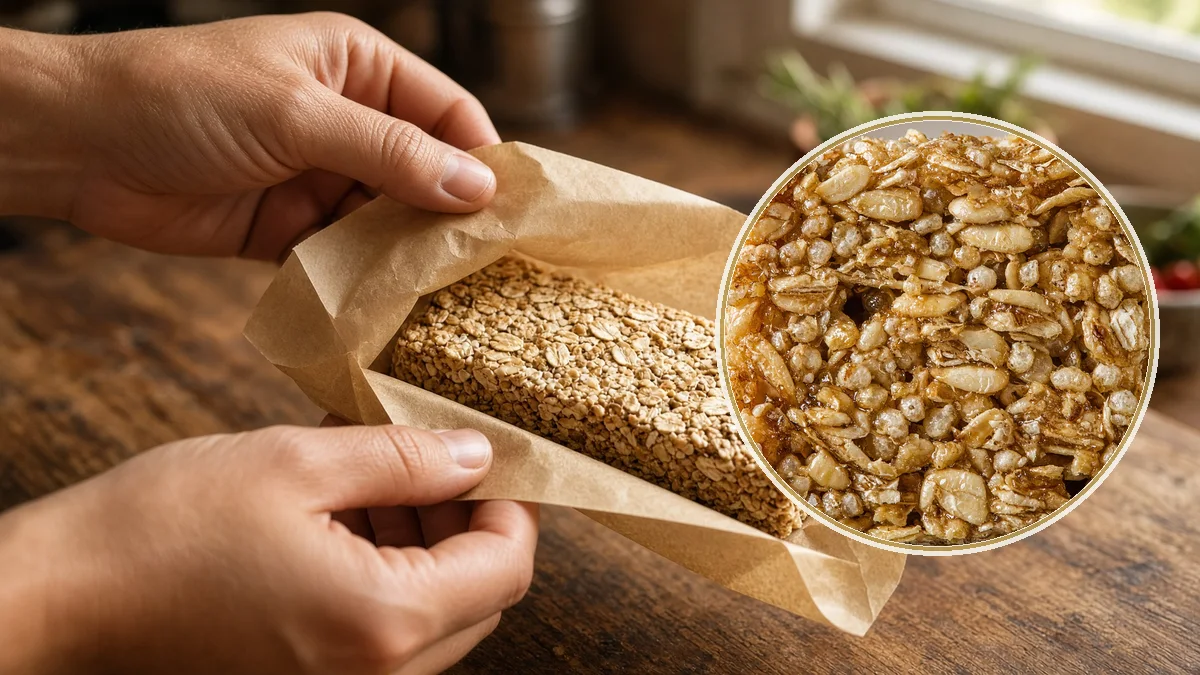 Barrita de cereal en un contexto alimentario cotidiano