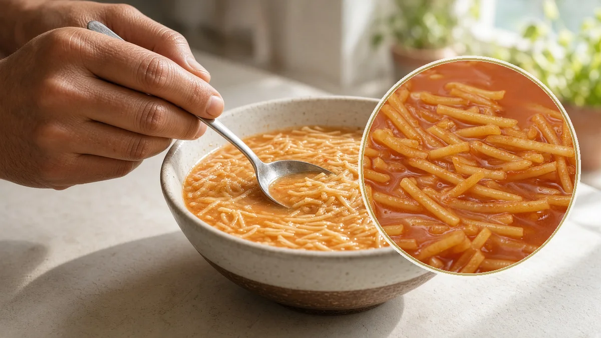 Sopa de pasta en un contexto alimentario cotidiano