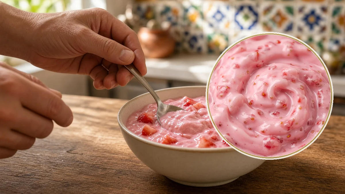Yogur de fresa en un contexto alimentario cotidiano