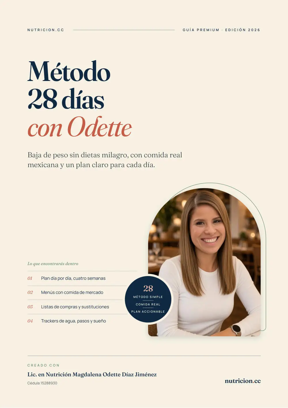 Portada del Método 28 días con Odette, cédula 15288930.